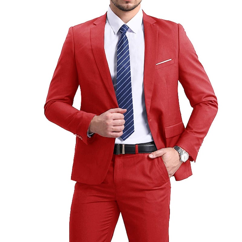 YFFUSHI Men Slim Fit One Button Blazer Jacket Casual/Party Sport Coat,Red,XX-Large - Image 5